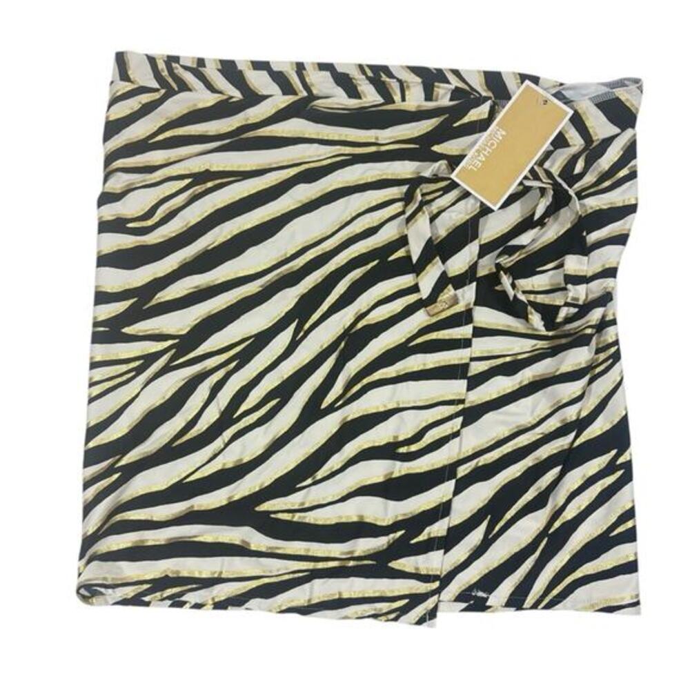 Michael Kors Women's Black‎ Zebra-Print Pareo Cover-Up Swimwear Sarong Size M L - Picture 2 of 3